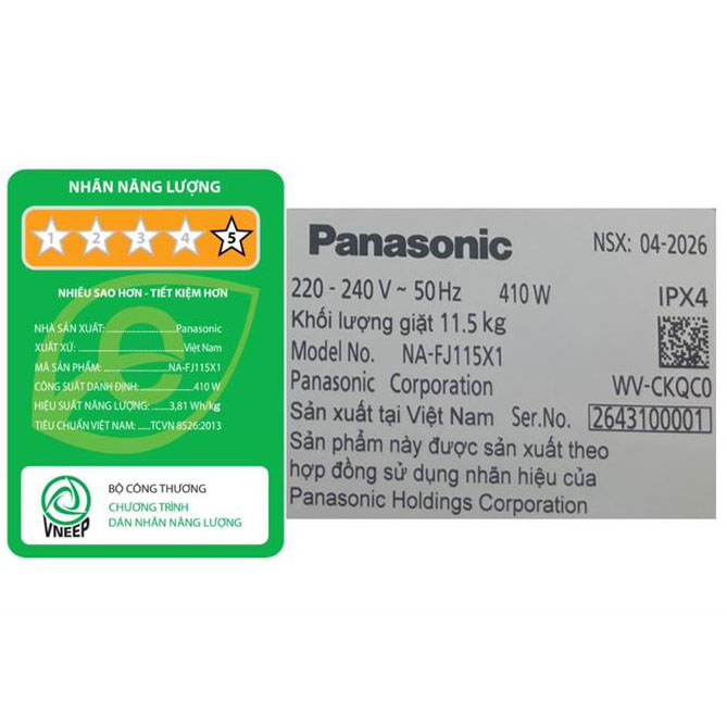 Máy giặt Panasonic TD Inverter 11.5kg NA-FJ115X1BV